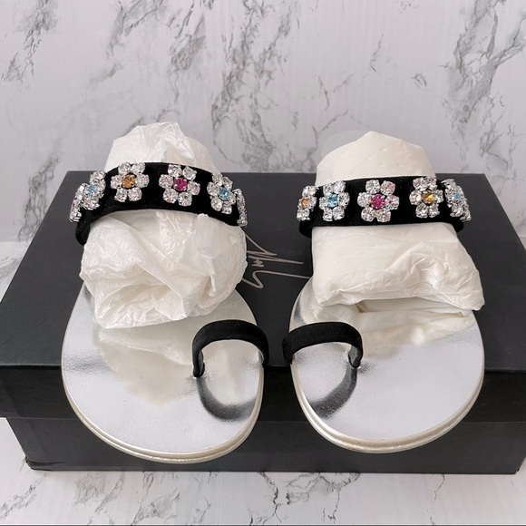 Giuseppe Zanotti Shoes - Giuseppe Zanotti Nuvorock Floral Slide Sandal 38 8 rhinestone crystal flat